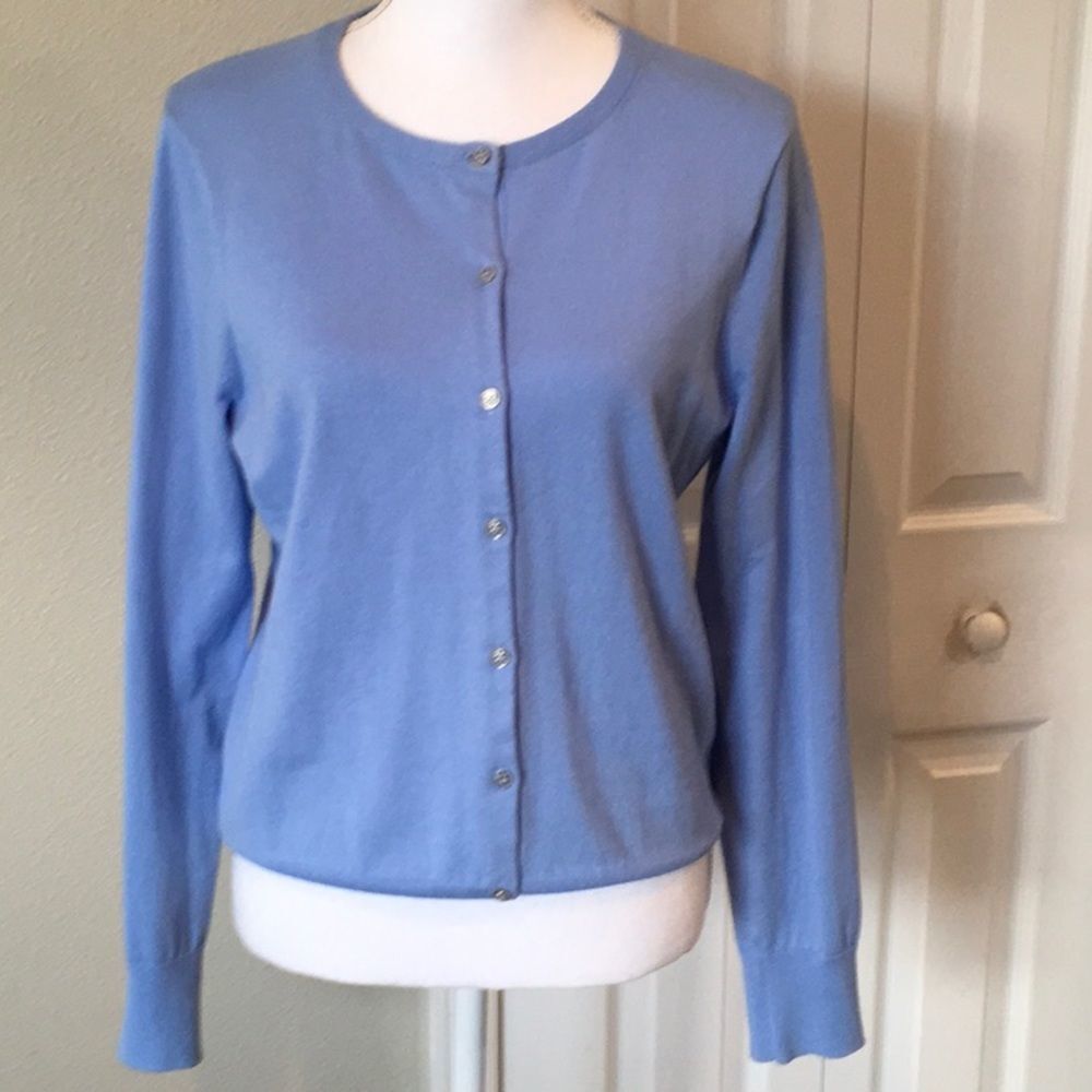 Lands EndΒ Blue Supima Cotton Cardigan Sweater S